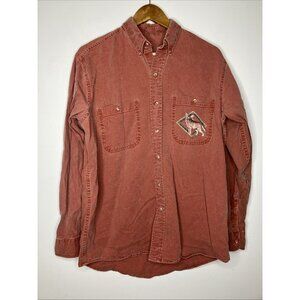 Vintage Wolf Men's Button Down Faded Red Long Sleeve Shirt Medium